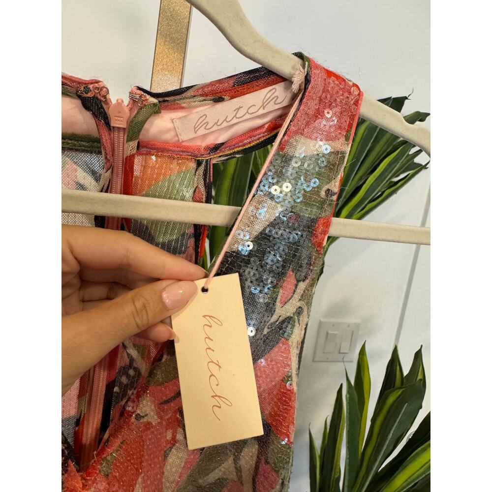 Hutch | Sequin Abstract Floral Ruched Mini Dress - Picture 6 of 13